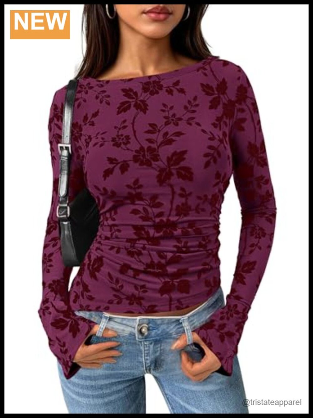 Women's Long Bell Sleeve Floral Mesh Boho Blouse
